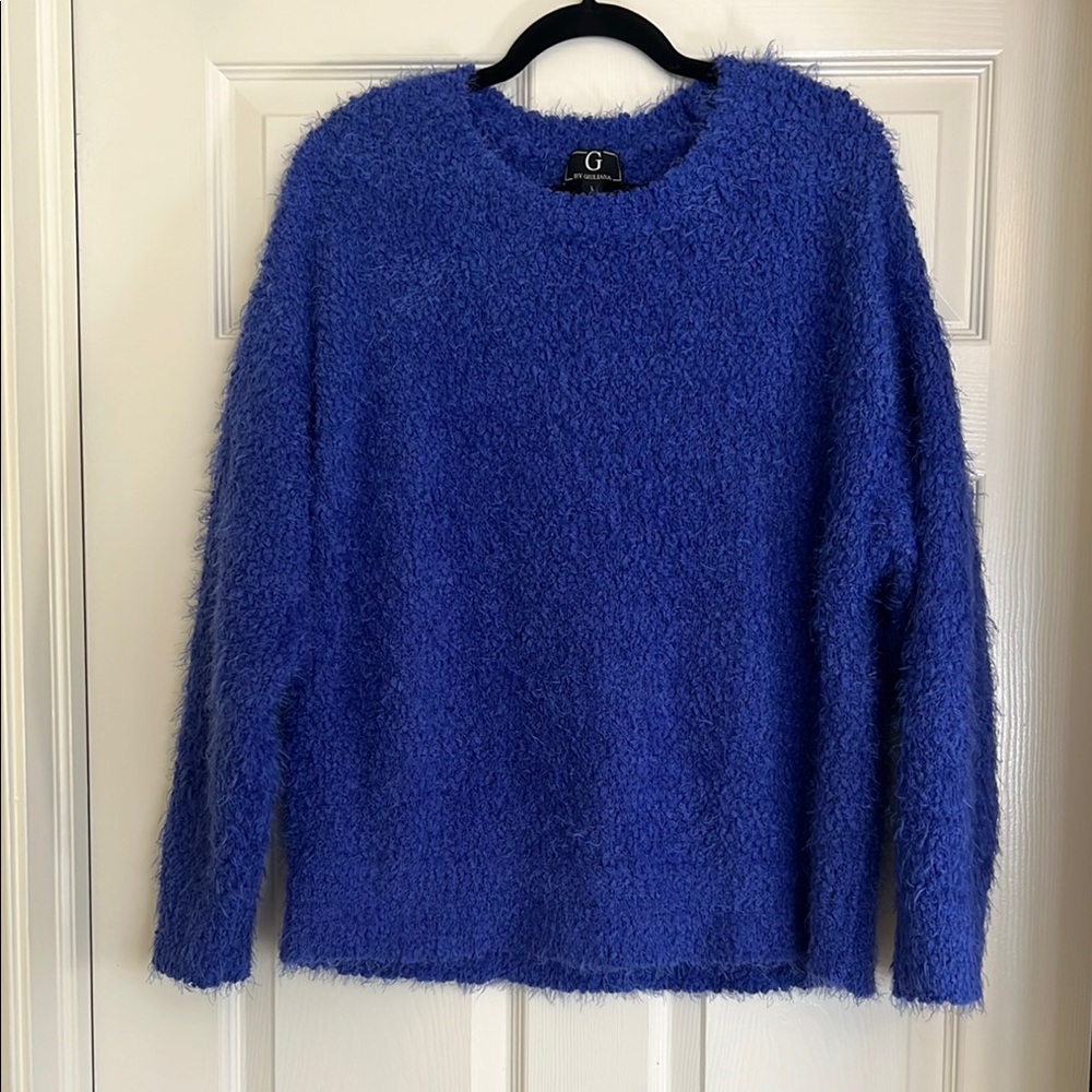 G by Giuliana Purple Crew Neck Sweater Fuzzy Texture